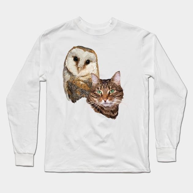 Cat and Owl Long Sleeve T-Shirt by obscurite